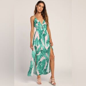 Lulus Island Essentials Pink Leaf Print Sleeveless Maxi Dress